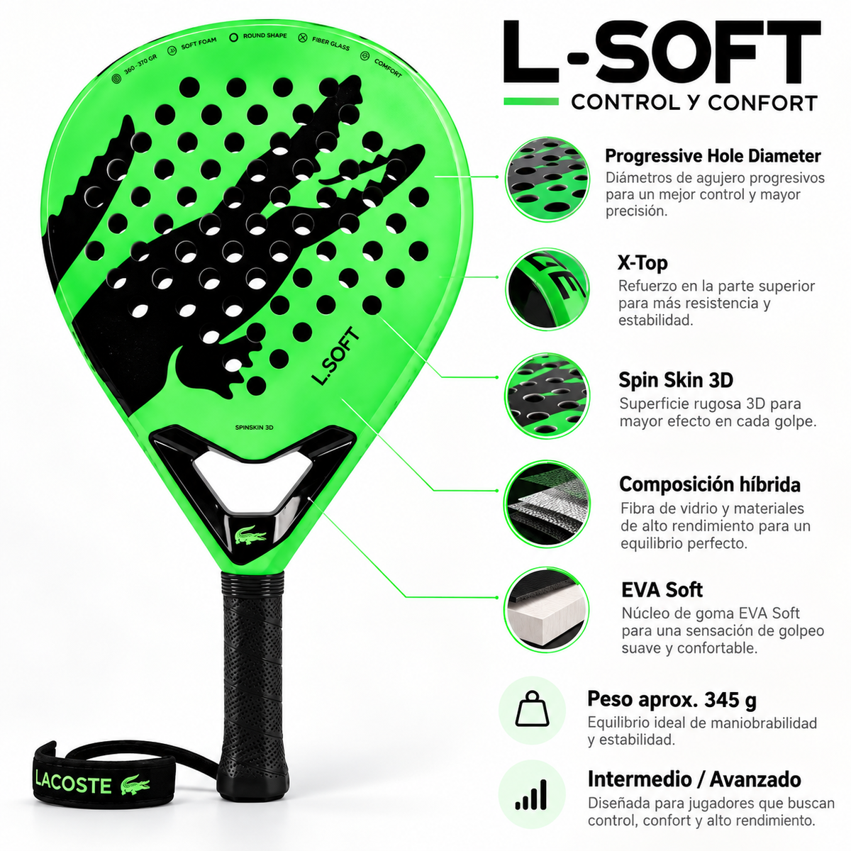 Raqueta de Pádel Lacoste L-SOFT Ligera