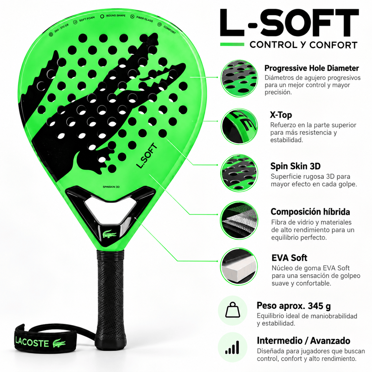 Raqueta de Pádel Lacoste L-SOFT Ligera - Racquet Online