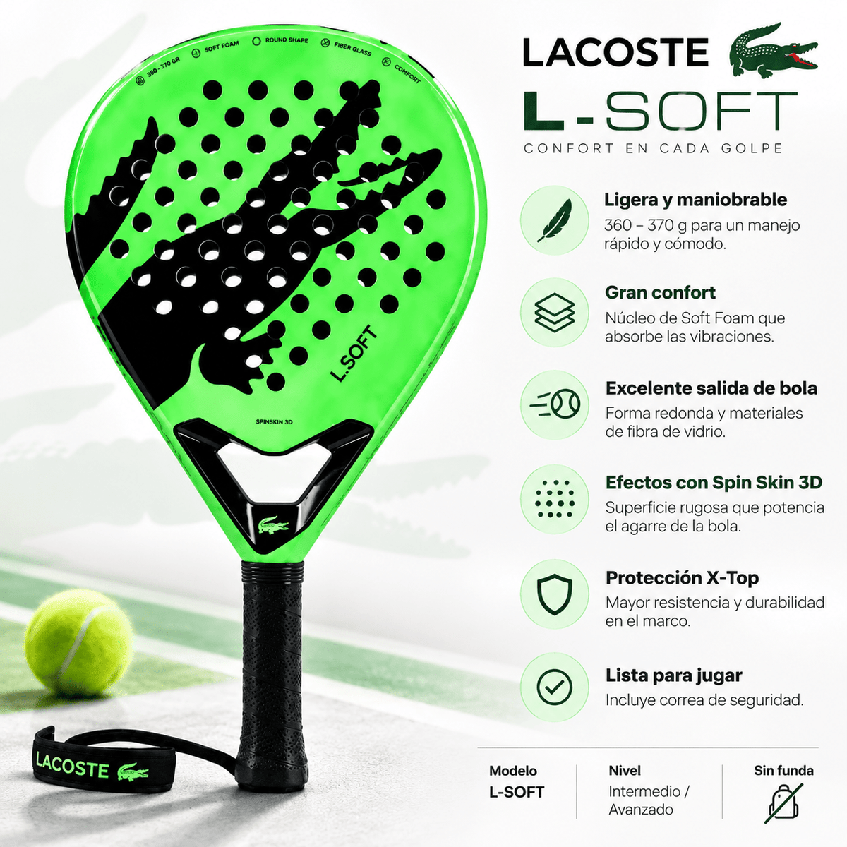 Raqueta de Pádel Lacoste L-SOFT Ligera - Racquet Online