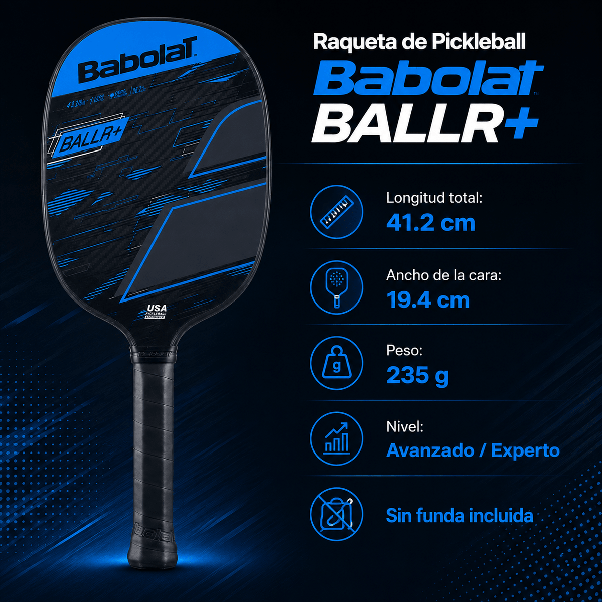 Raqueta de Pickleball Babolat BALLR + Negro/Azul - Racquet Online