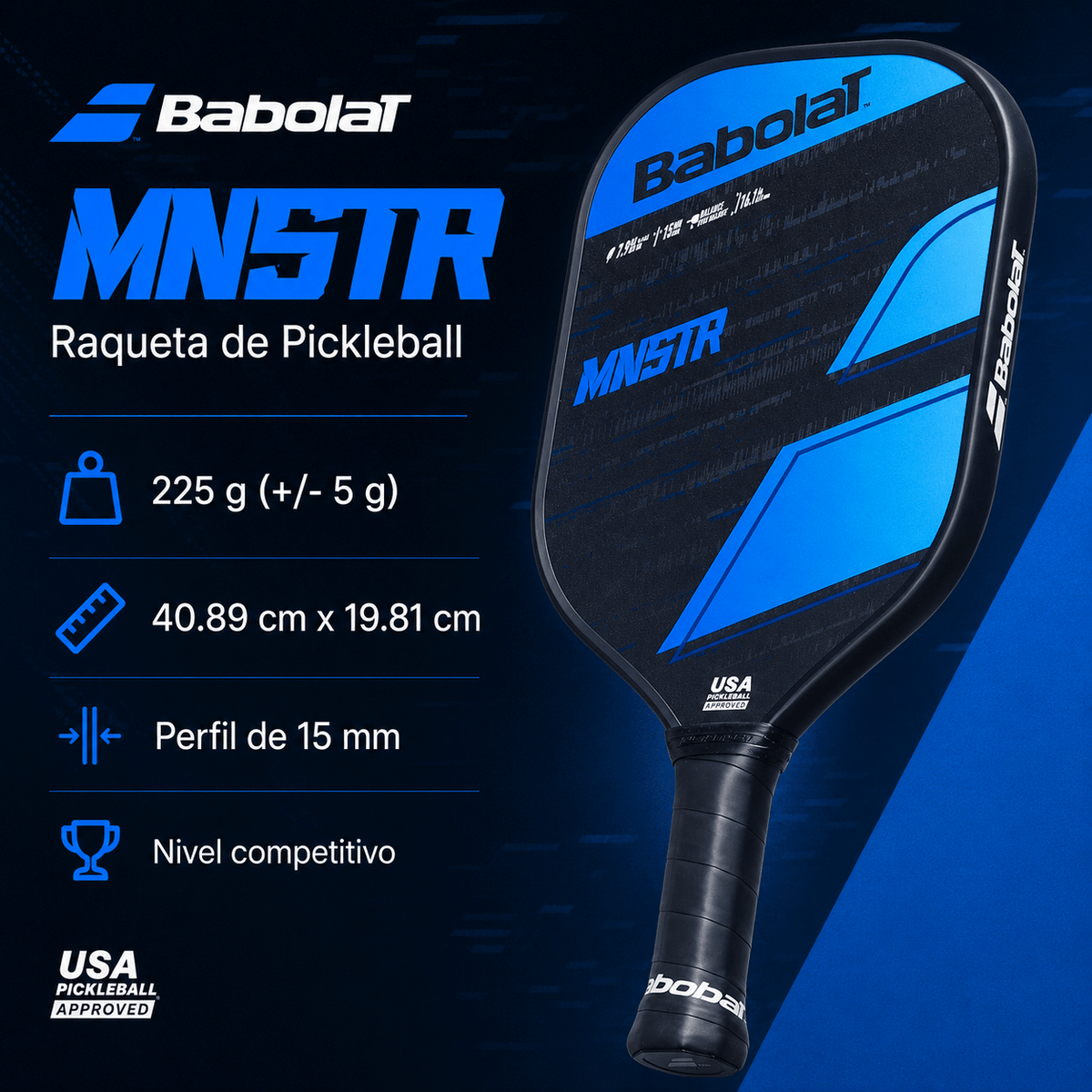 Raqueta de Pickleball Babolat MNSTR Negro/Azul - Racquet Online