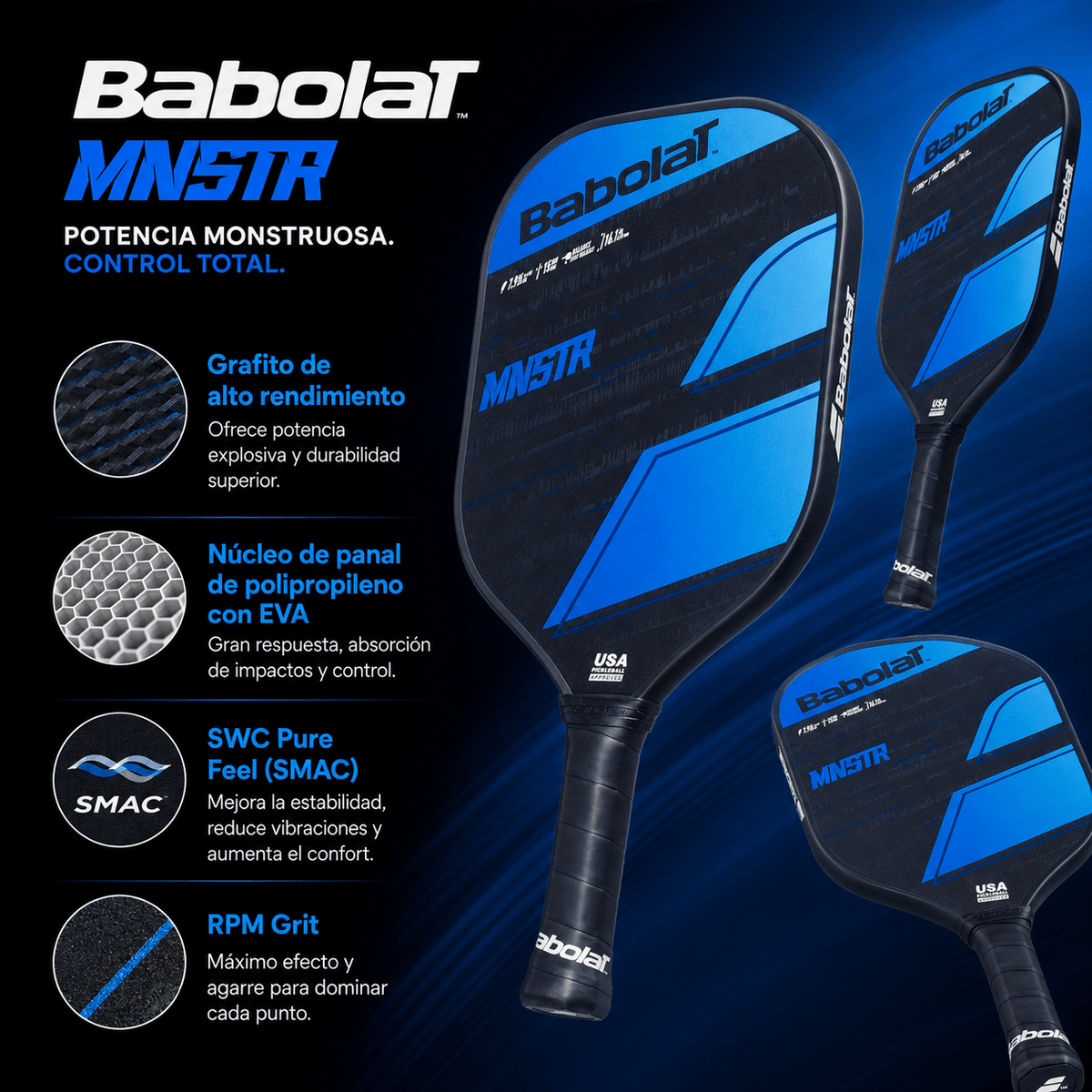 Raqueta de Pickleball Babolat MNSTR Negro/Azul - Racquet Online