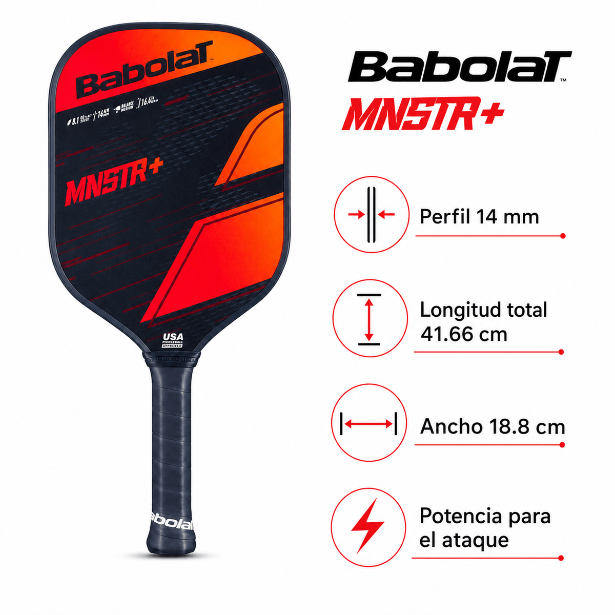 Raqueta de Pickleball Babolat MNSTR+ Negro/Rojo - Racquet Online