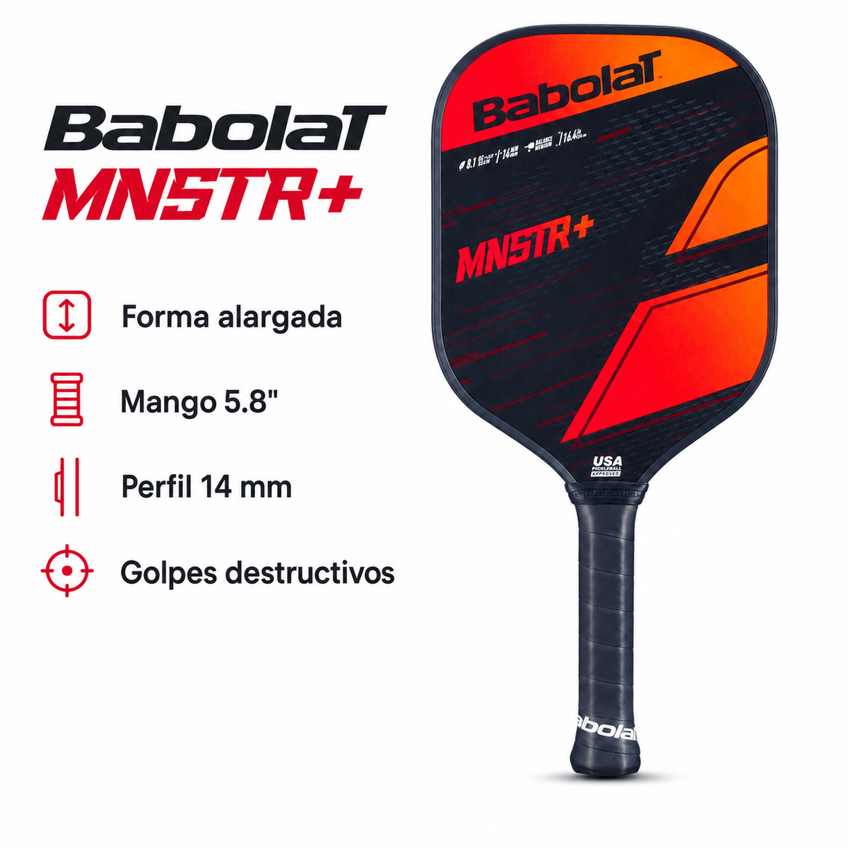 Raqueta de Pickleball Babolat MNSTR+ Negro/Rojo - Racquet Online