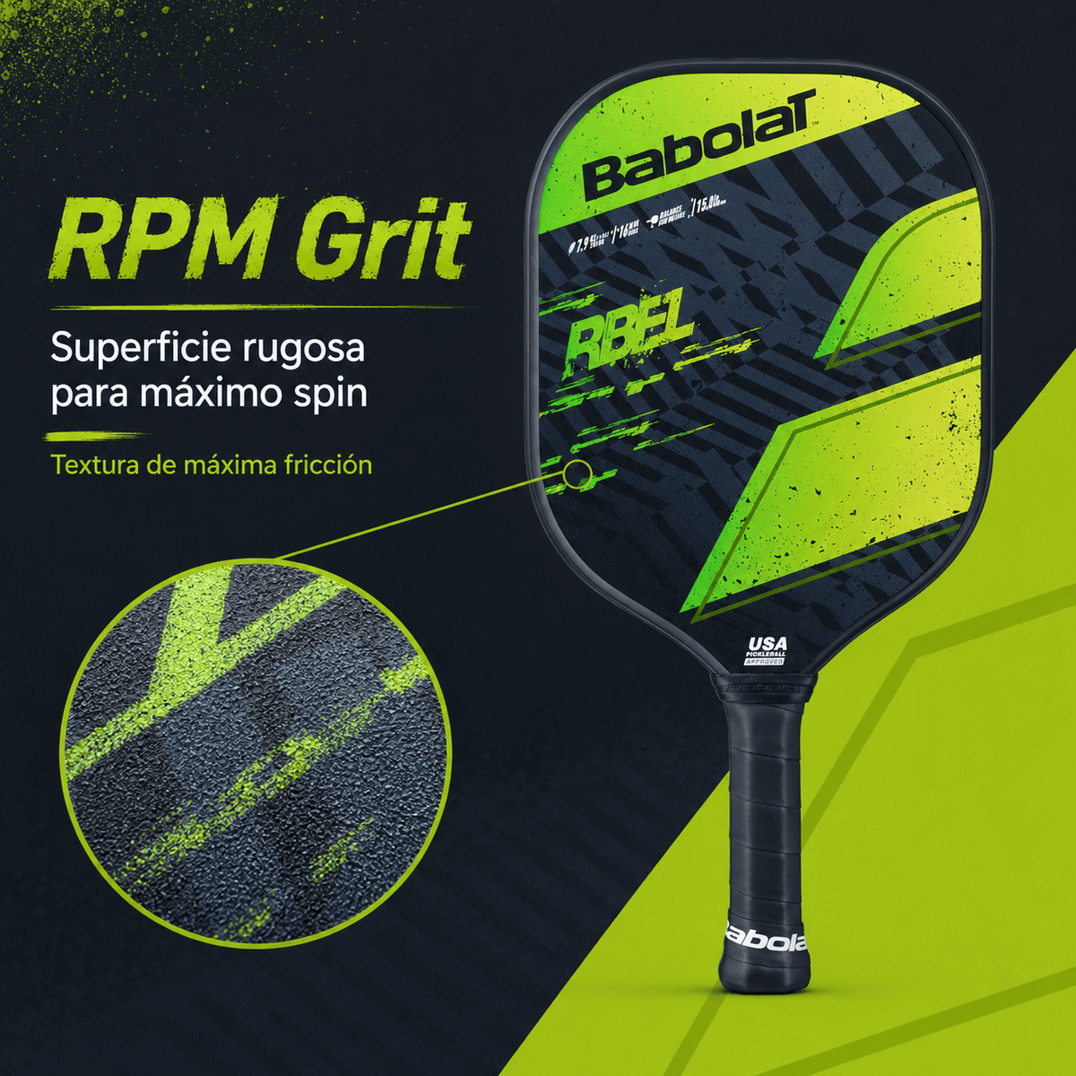 Raqueta de Pickleball Babolat RBEL Negro/Verde/Amarillo - Racquet Online