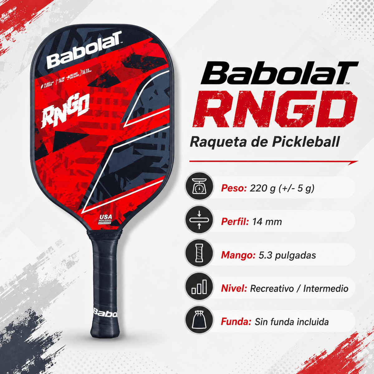 Raqueta de Pickleball Babolat RNGD Rojo/Negro - Racquet Online