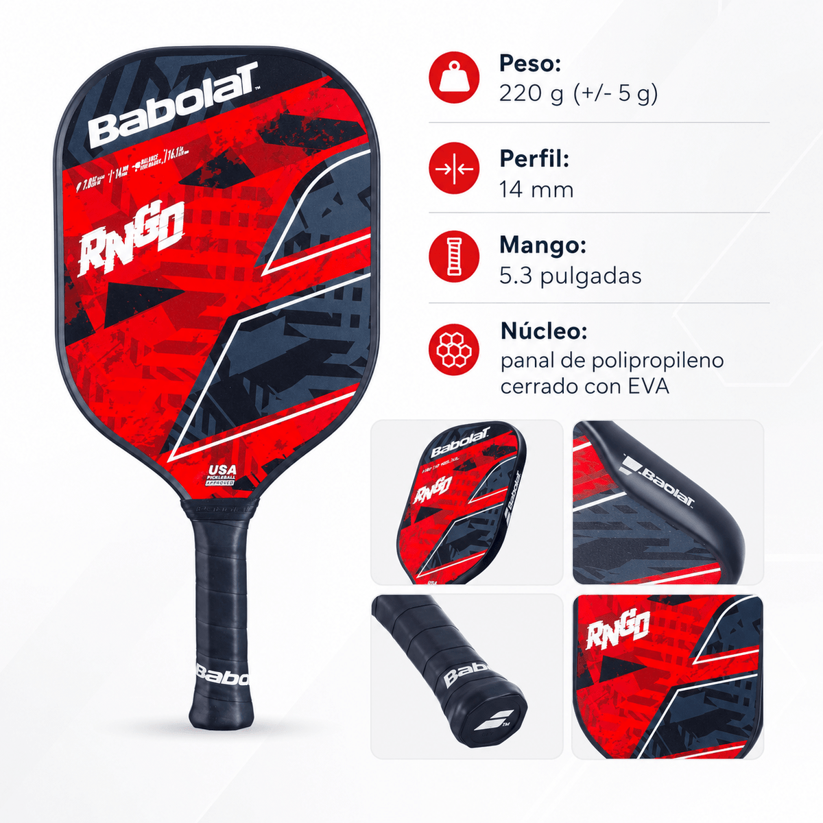 Raqueta de Pickleball Babolat RNGD Rojo/Negro - Racquet Online