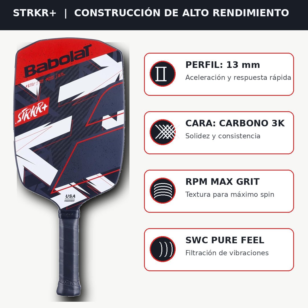 Raqueta de Pickleball Babolat STRKR + Negro/Rojo - Racquet Online