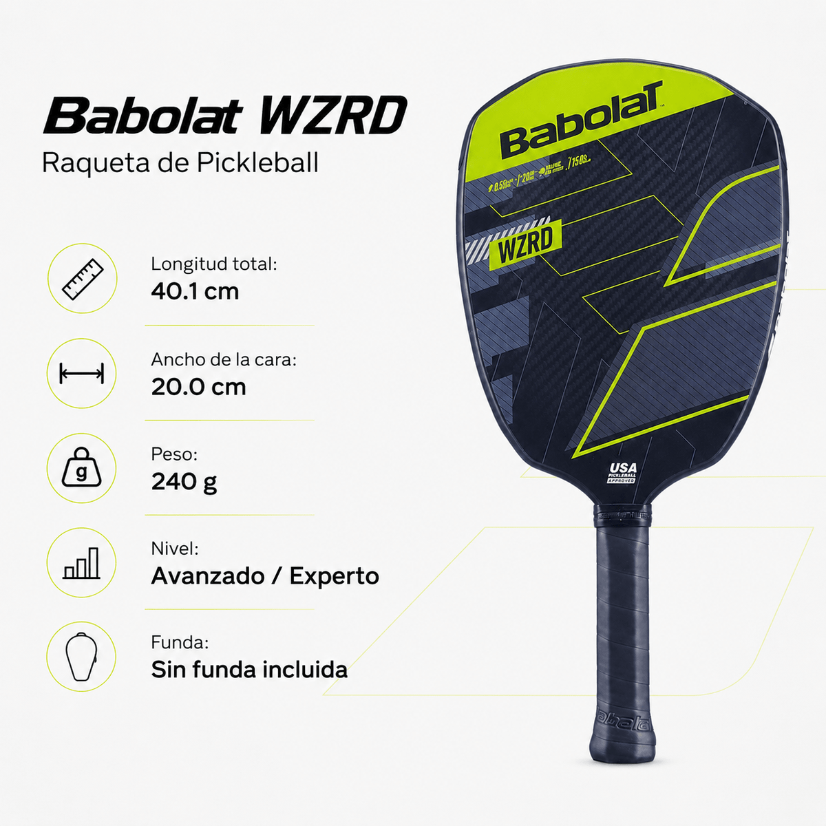 Raqueta de Pickleball Babolat WZRD Negro/Verde - Racquet Online