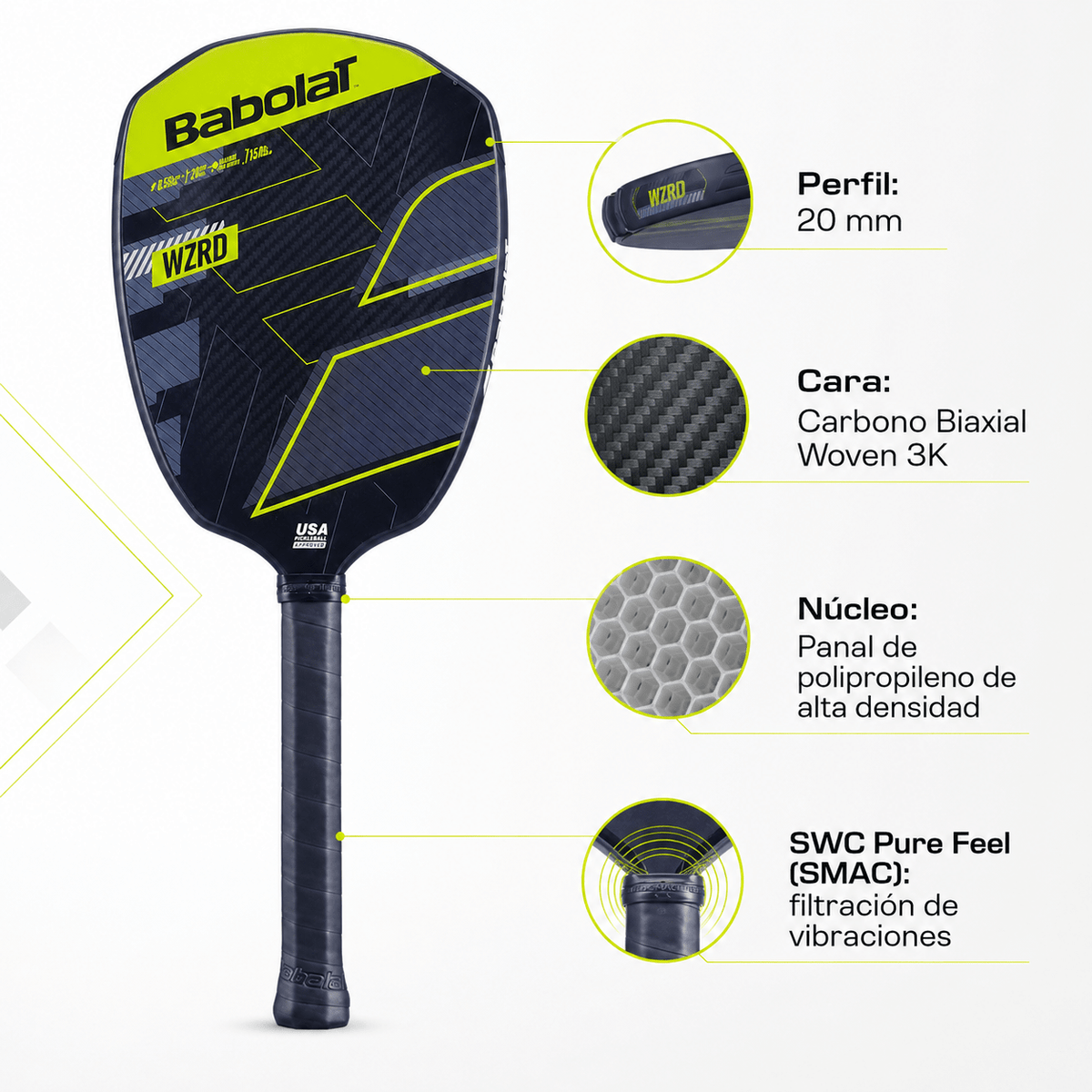 Raqueta de Pickleball Babolat WZRD Negro/Verde - Racquet Online